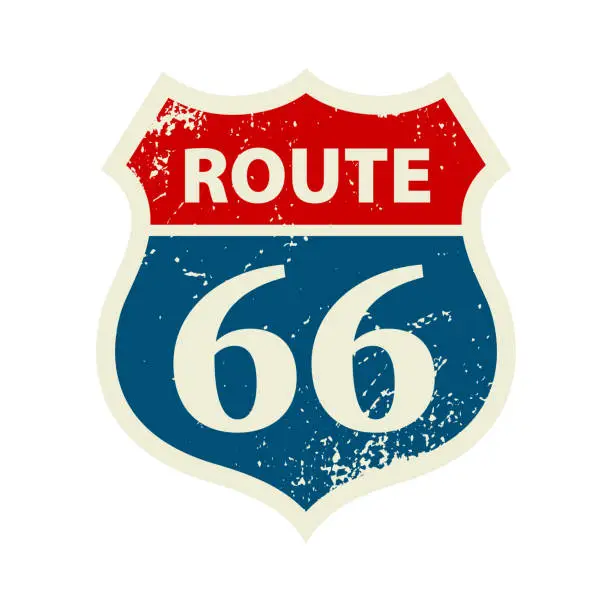 Vector illustration of Route 66 Sign. Vintage typographic. Retro style. Vector illustration isolated on white background.