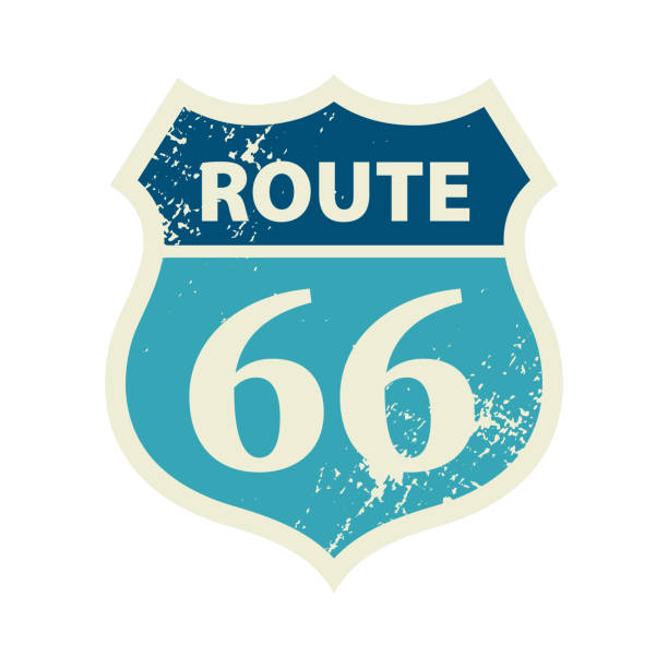 знак маршрута 66. винтаж типографская. ретро-стиль. векторная иллюстрация изолирована на белом фоне. - route 66 sign road thoroughfare stock illustrations