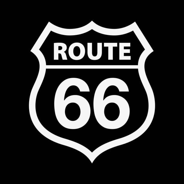 znak trasy 66. vintage typograficzne. styl retro. ilustracja wektorowa izolowana na białym tle. - route 66 road sign california stock illustrations