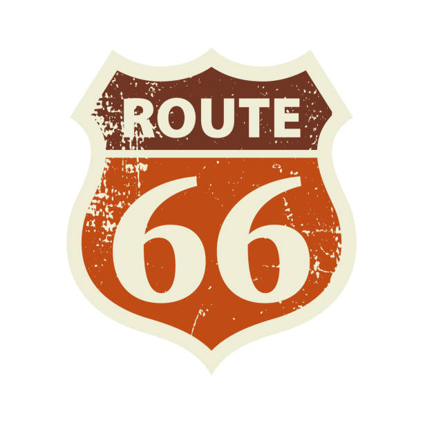 ilustrações, clipart, desenhos animados e ícones de sinal da rota 66. tipográfico vintage. estilo retrô. ilustração do vetor isolada em fundo branco. - route 66 california road sign