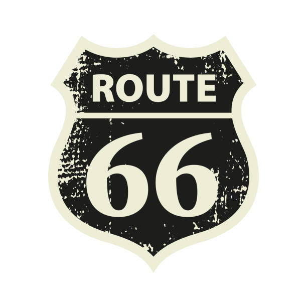 illustrations, cliparts, dessins animés et icônes de route 66 signe. typographie vintage. style rétro. illustration vectorielle d’isolement sur le fond blanc. - route 66 california road sign