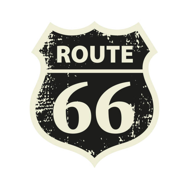 ilustrações de stock, clip art, desenhos animados e ícones de route 66 sign. vintage typographic. retro style. vector illustration isolated on white background. - route 66 road sign california