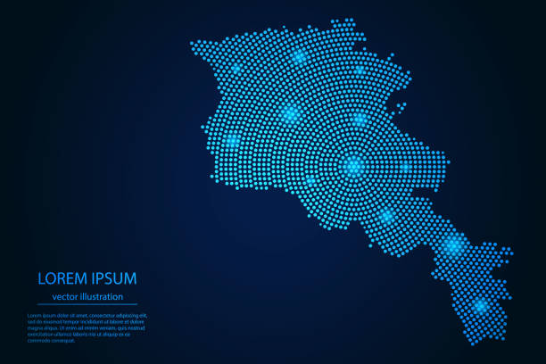 istock Abstract image Armenia map from point blue and glowing stars on a dark background 1308250755
