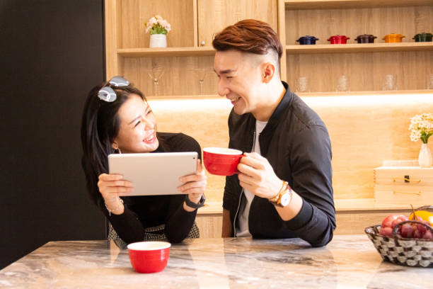 Asian Couple Enjoy Coffee