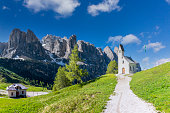 Cappella di San Maurizio, Passo Gardena, Dolomites Italy - summer mountain scenery