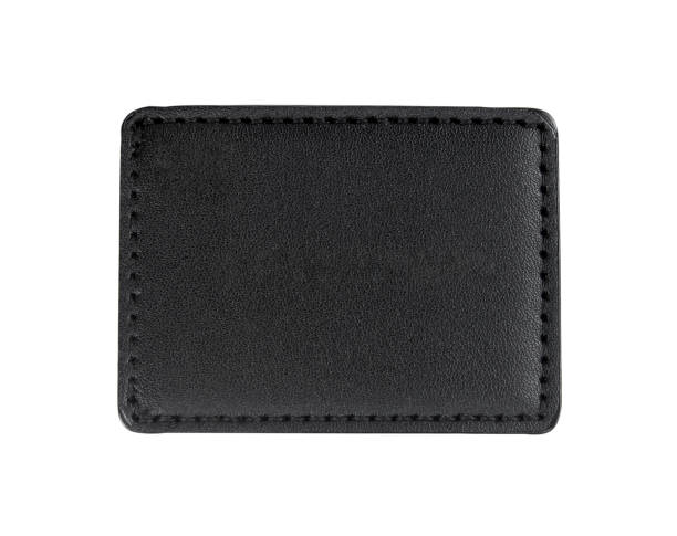 ブラック レザー パッチ分離白の背景。クリッピングパス - leather sewing label patch ストックフォトと画像