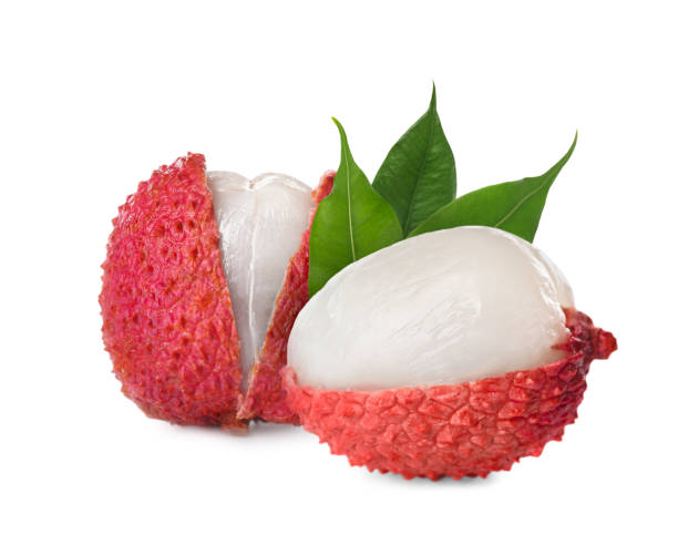 istock Fresh ripe lychee fruits on white background 1308255464