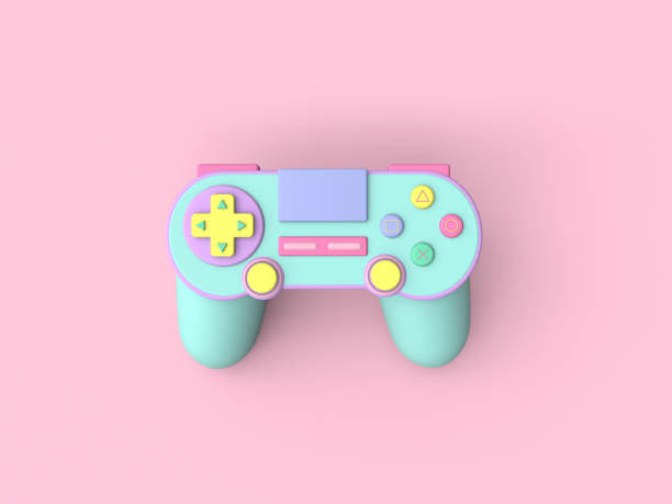 istock Cute colorful joystick gamepad, game console on pink background. 1308261235