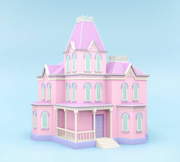 3d render illustration cute pink victorian style house.