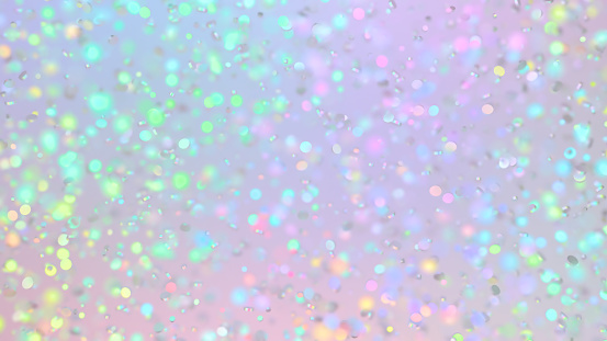 Round shiny particles on an iridescent surface. Trendy design of webpunk and vaporwave. Rainbow and holographic colors. 3d render illustration.