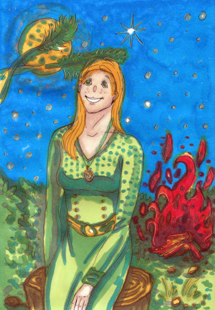 istock Hand drawn illustration girl in the summer night. Pen marker illustration. 1308262894