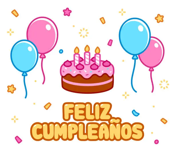 Vector illustration of Cartoon Feliz cumpleaños Happy Birthday