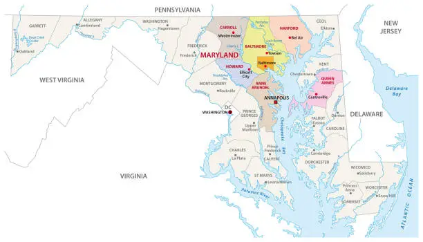 Vector illustration of Baltimore metropolitan area vector map, Maryland, USA