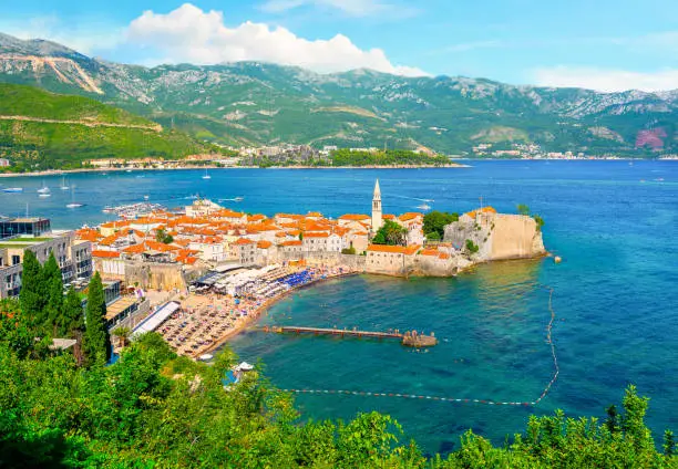 Panorama of old city Budva on Adriatic sea, Montenegro