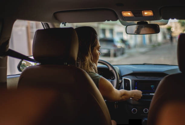 istock Driver inside the car with hands on steering wheel 1308267696