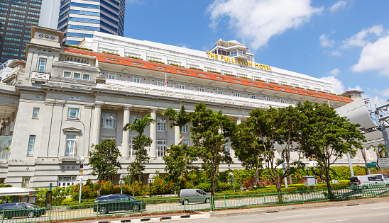 Singapore, Singapore-November 26, 2019: Famous Fullerton Hotel at downtown in Singapore