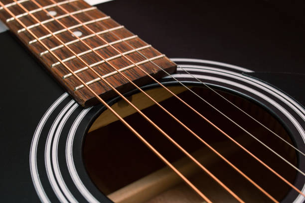 istock Black and yellow guitar strings closeup macro photography 1308271610