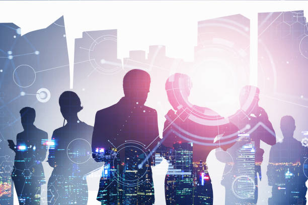 istock Business people in city, financial graph 1308271640