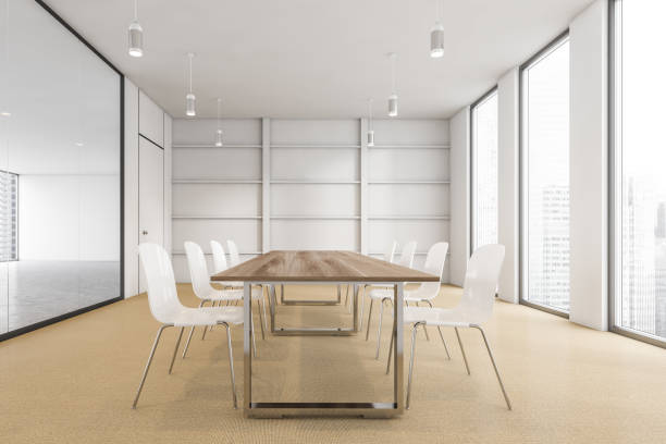 istock White conference room with windows, white chairs and table 1308272348