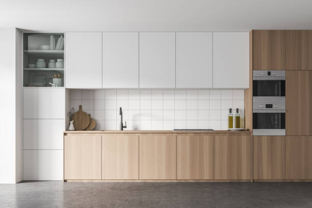 istock White and wooden kitchen with cupboards 1308274406