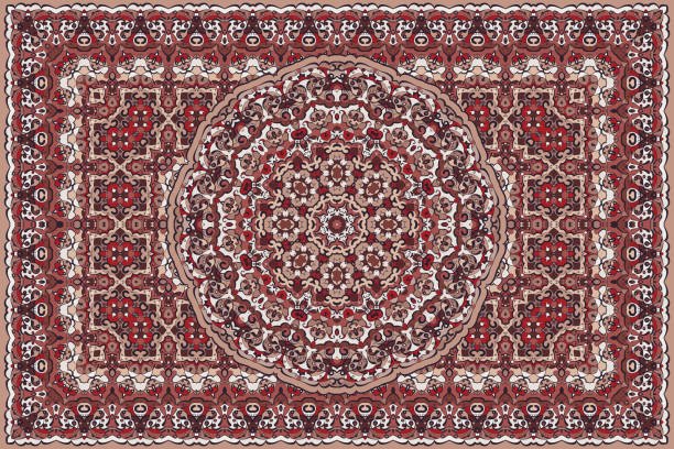 illustrazioni stock, clip art, cartoni animati e icone di tendenza di ricco motivo etnico tappeto di colore persiano. - carpet rug persian rug persian culture