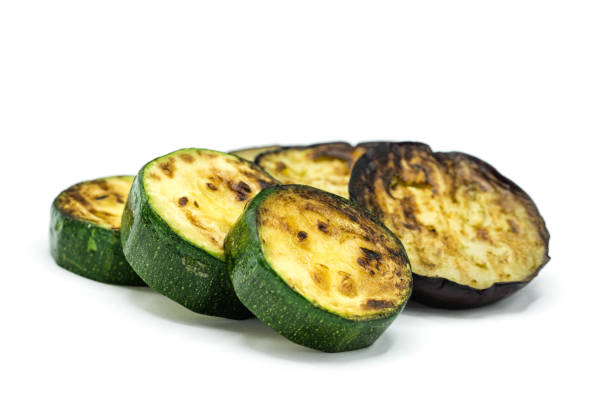 istock Grilled eggplant  zucchini isolated on white background 1308275566
