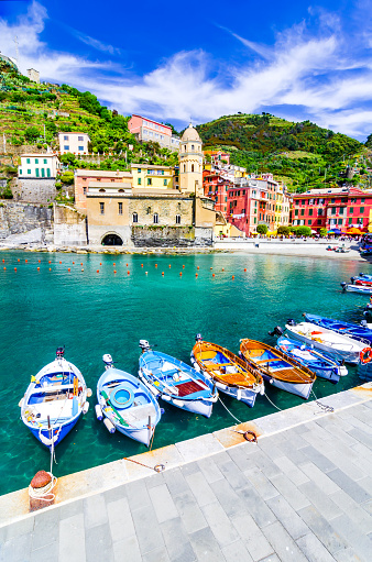 Cinque Terre - Scenic view of marina In colorful village Vernazza, Italy