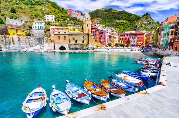 Vernazza marina in Cinque Terre, ligurian Italy stock photo