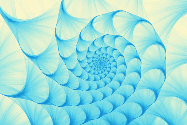 abstract fractal nautilus blue light yellow spiral pattern sea shell pastel summer wave beach textured ammonite background digitally generated image - fractal concentric light abstract photos et images de collection