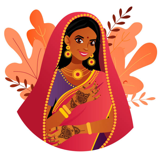 サリのインドの女性。 - hinduism henna tattoo tattoo human hand点のイラスト素材／クリップアート素材／マンガ素材／アイコン素材