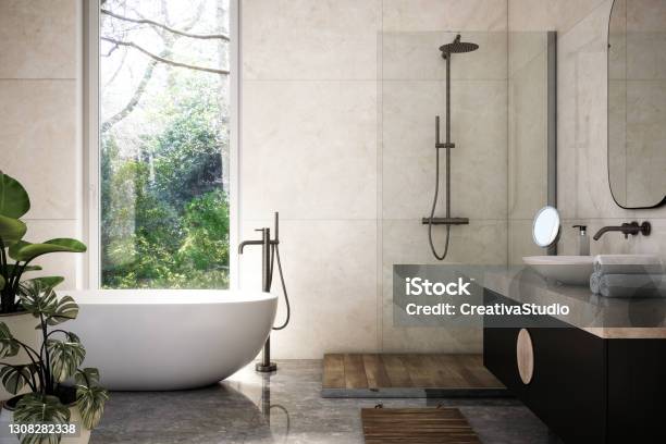 Modern Bathroom Interior Stock Photo Stock Photo - Download Image Now - Bathroom, Domestic Bathroom, Modern