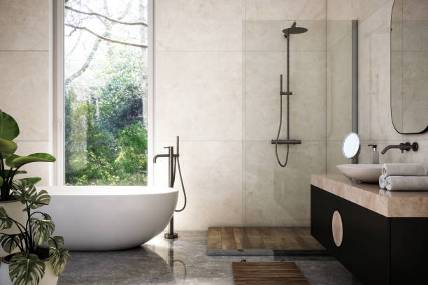 современная ванная комната интерьер фондовых фото - bathroom luxury house home interior стоковые фото и изображения
