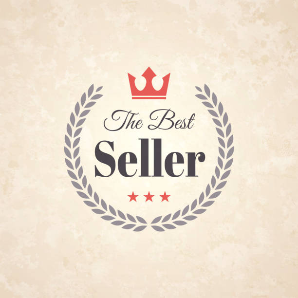 Trendy Colorful Vintage Badge - The Best Seller Vintage multicolored Trendy badge (The Best Seller) (Gray, red), isolated on a brown retro background with an effect of old textured paper. Elements for your design, with space for your text. Vector Illustration (EPS10, well layered and grouped). Easy to edit, manipulate, resize or colorize. red crown logo stock illustrations