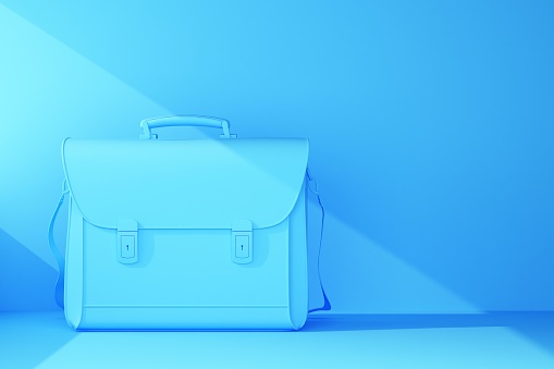 plain blue briefcase with beam of light. 3d rendering