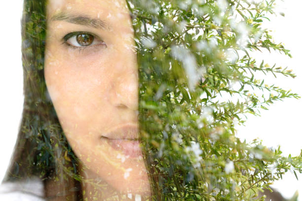 A modern double exposure portrait closeup