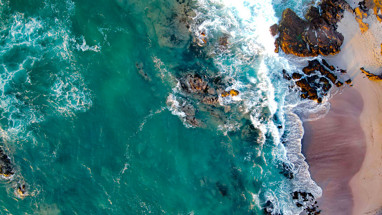 Aerial view of Kaputas beach between Kas and Kalkan in Antalya, Turkey . Drone view of beach with beautiful clear turquoise water of the Mediterranean Sea. Popular and famous place for people visiting Kas and Kalkan.