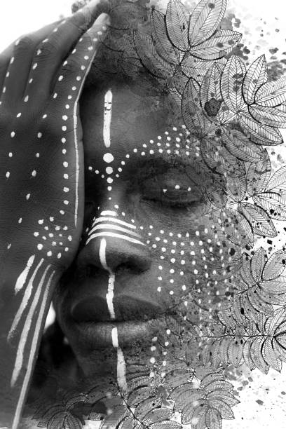 istock Black and white portrait with artistic drawing 1308288712