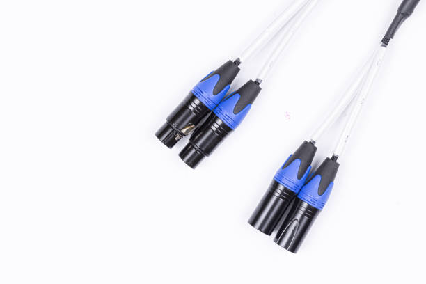 istock Audio guitar and microphone cable isolated above white background 1308289287