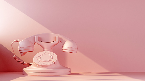 pink retro phone in ray light. 3d rendering