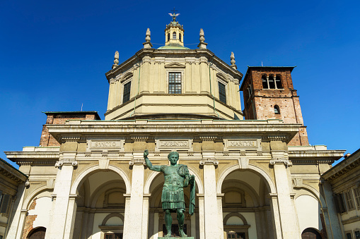 Milan, Italy - July 16, 2020: Historic church of San Lorenzo in Milan, Lombardy, Italy, exterior