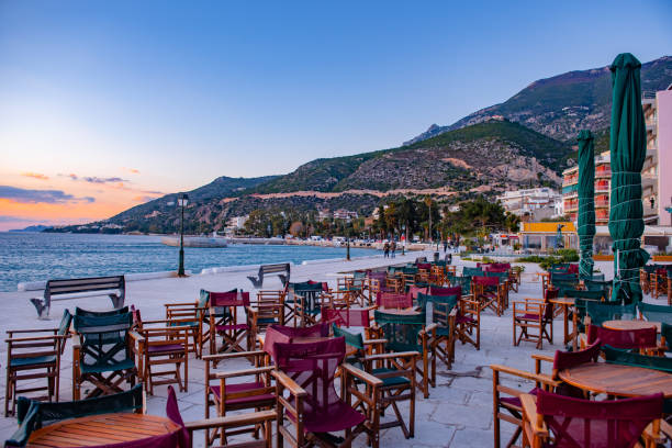Restaurant on Loutraki Promenade, Greece.