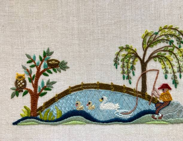 Crewel Embrodery Scene Vintage