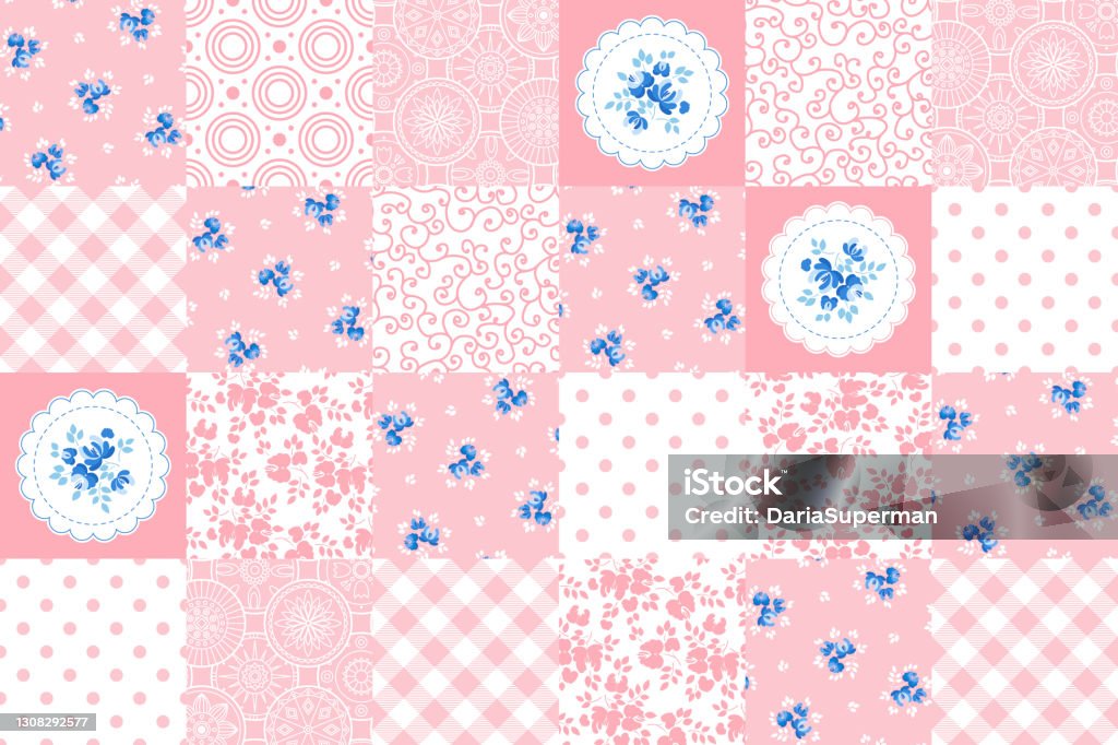 Pink Patch Vector Patchwork Pink Seamless Pattern Vector Illustration Stock Illustration ...