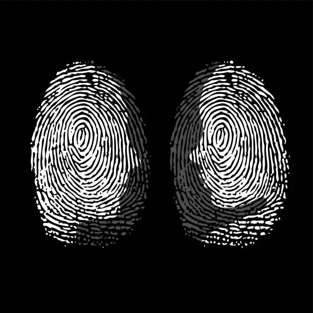 Vector illustration of Fingerprint ID woman and man black silhouettes