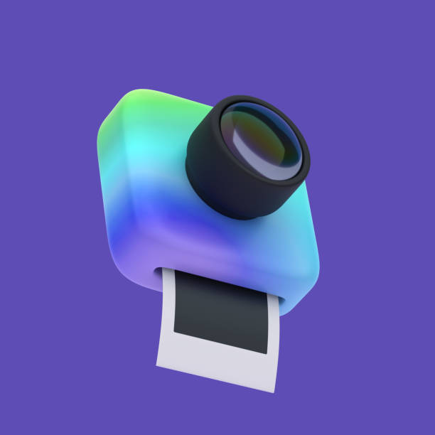 istock 3d simple rainbow snapshot camera with lens on pastel background with clear shadow. Isolated hight quality 3d illustration. 1308296012