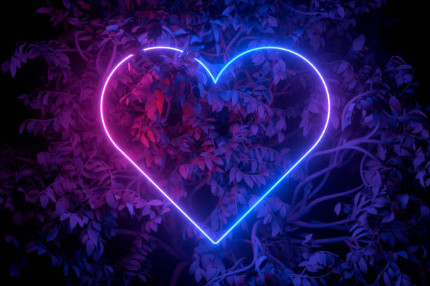 Neon lightning empty frame, glowing tunnel door with tree, abstract background
