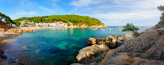 Panoramic view of bay in Tamariu on Costa brava in Catalonia, Spain.