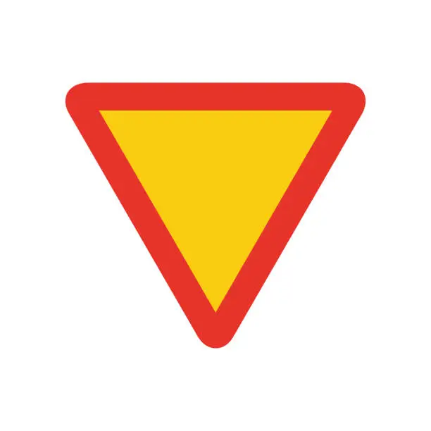 Vector illustration of Triangular traffic signal in yellow and red, isolated on white background. Temporary yield sign