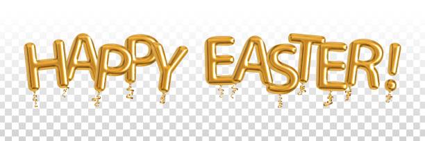 istock Vector realistic isolated golden balloons text of Easter for invitation card on the transparent and white background. Concept of Happy Easter. 1308301770