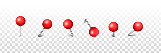 векторный набор реалистичных изолированных красных толчок булавки на прозрачном фоне. - paper clip clip label paper stock illustrations